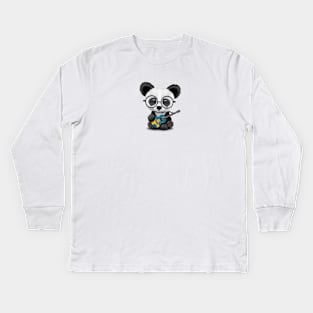 Baby Panda Playing Swedish Flag Guitar Kids Long Sleeve T-Shirt